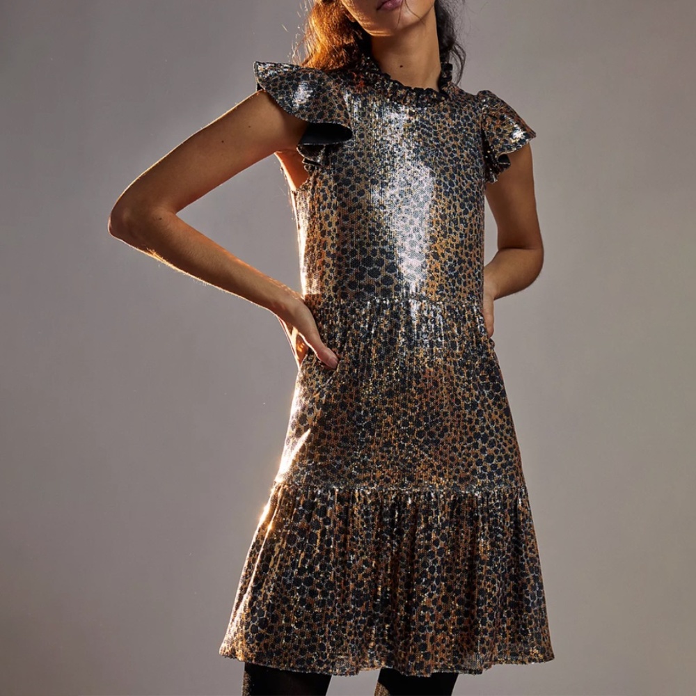 NWT Anthropologie Flutter Sleeve Leopard Sequin M… - image 1